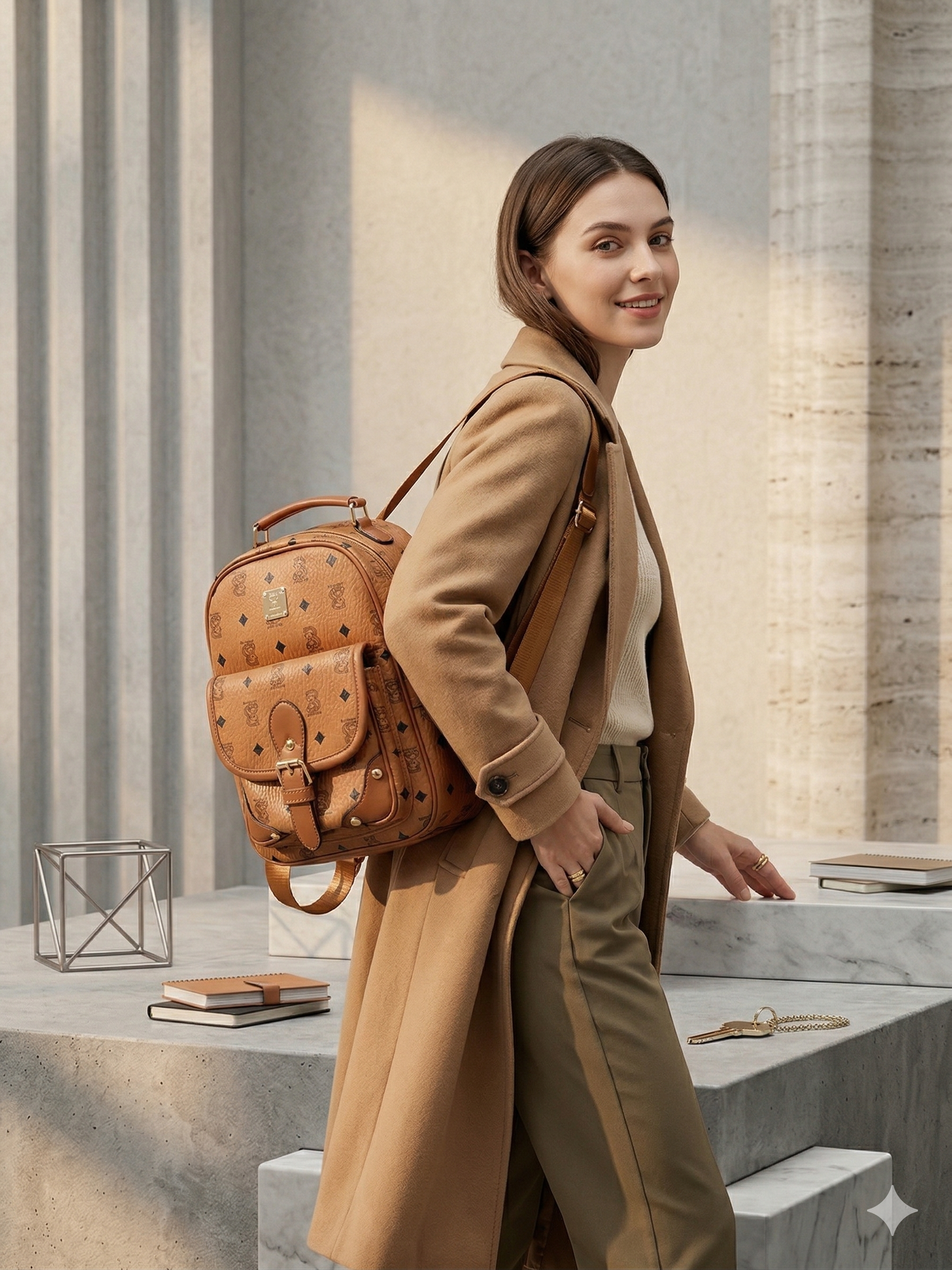 Tan Monogram Backpack Set — Styled