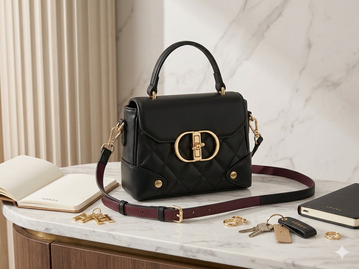 Black Quilted Buckle Bag