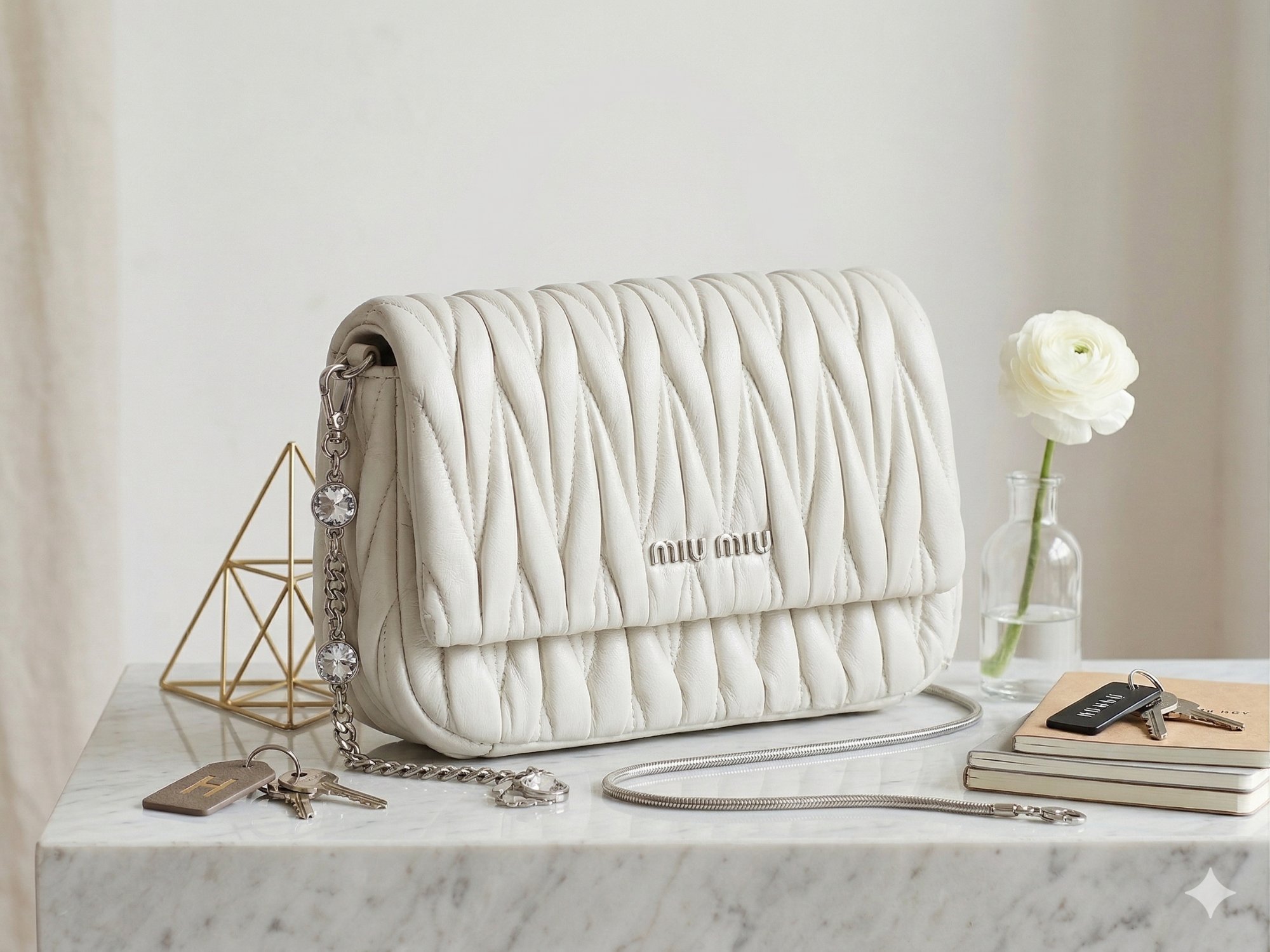 White Matelassé Chain Bag